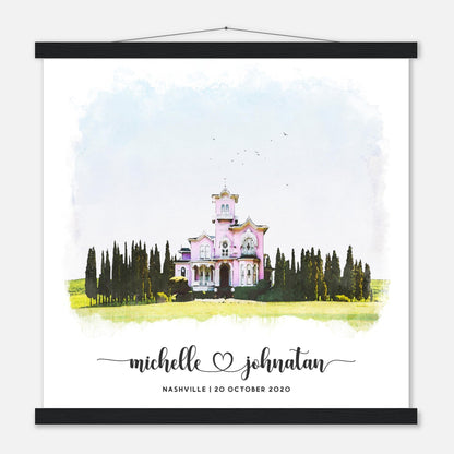 Wedding Watercolor Venue Wall Art Print