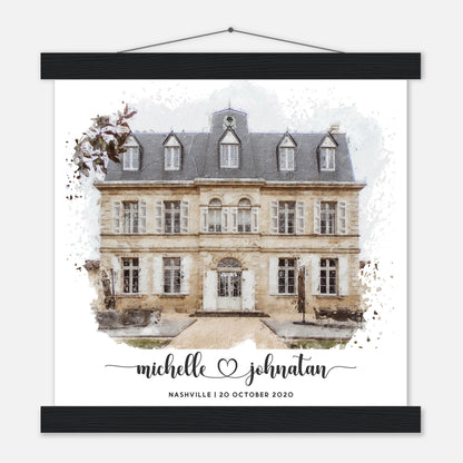 Wedding Watercolor Venue Wall Art Print