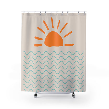 Sun and Waves Yellow Shower Curtains