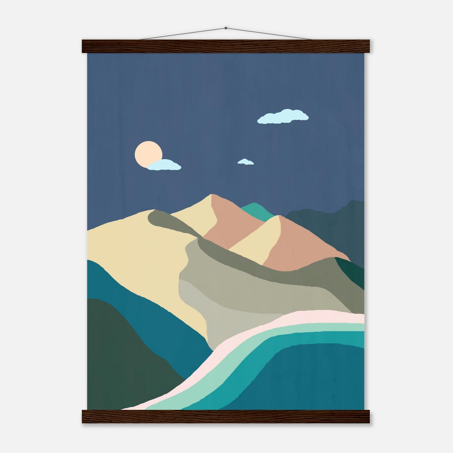 Midnight Beach and Mountains Wall Art Print