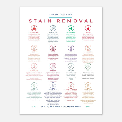 Stain Removal Instruction for Laundry Guide Colorful