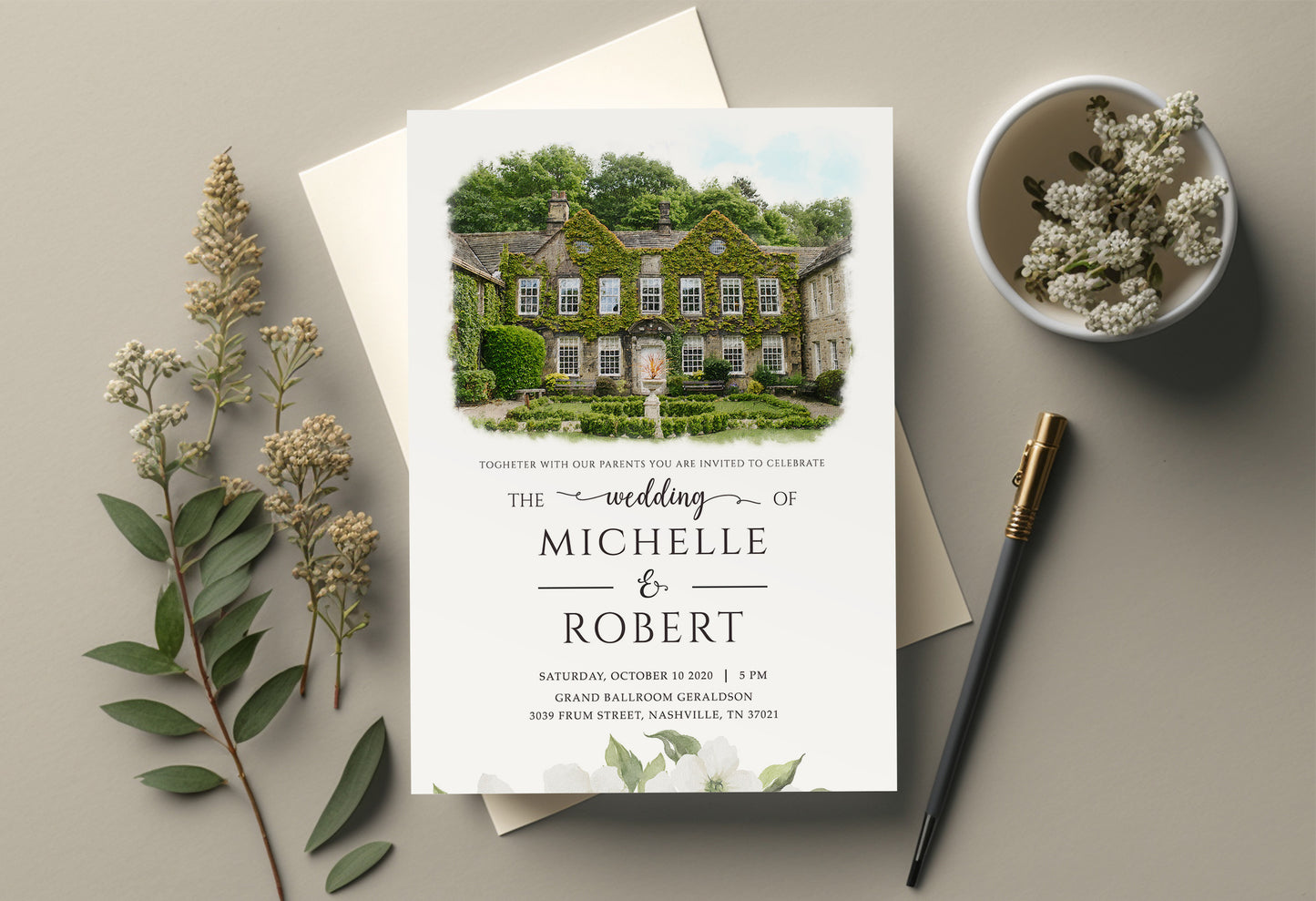 Personalized Watercolor Wedding Venue Invitations Cards