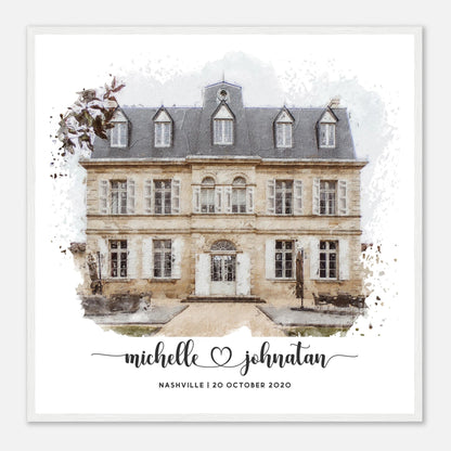 Wedding Watercolor Venue Wall Art Print