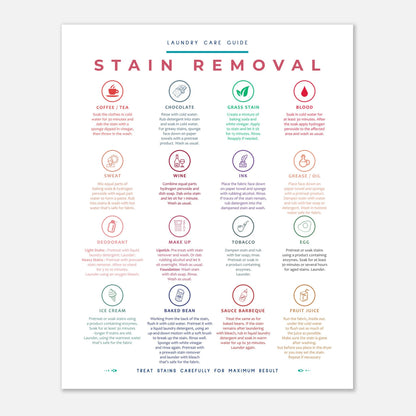 Stain Removal Instruction for Laundry Guide Colorful