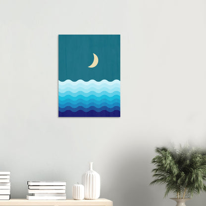 Crescent Moon on Blue Ocean