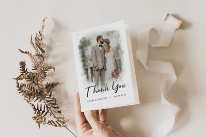 Folded Thank You Cards Wedding with Picture