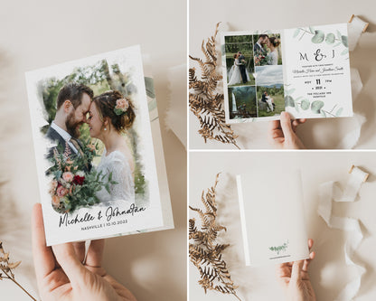 Eucalyptus Wedding Photo Invitation Cards