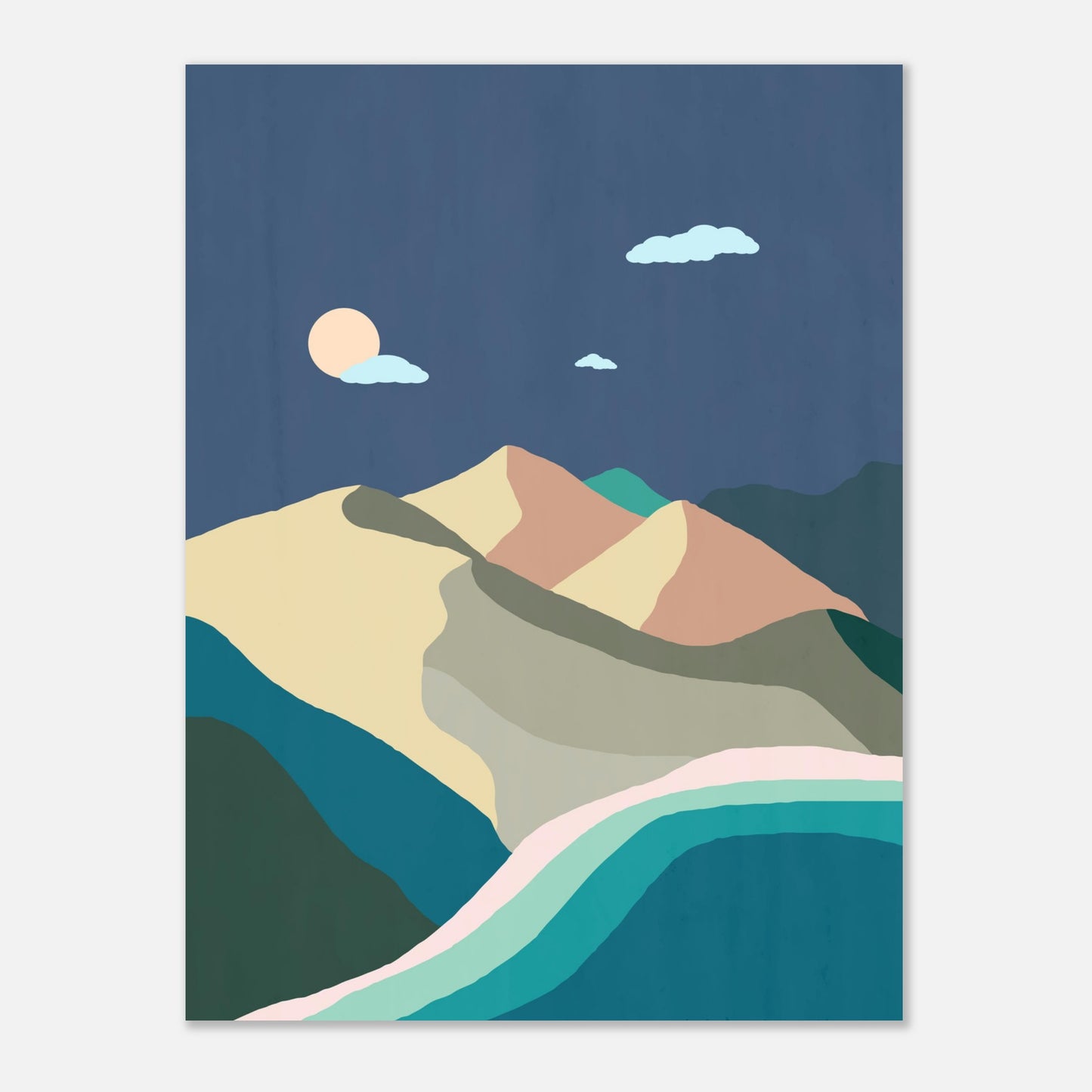 Midnight Beach and Mountains Wall Art Print