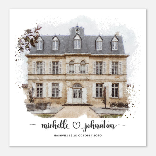 Wedding Watercolor Venue Wall Art Print