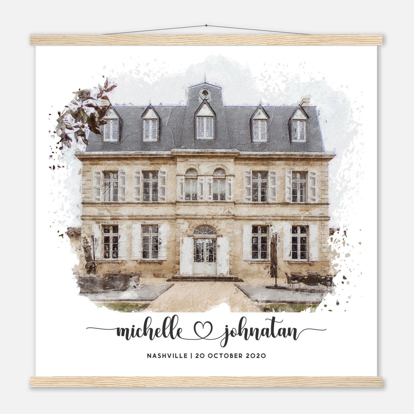 Wedding Watercolor Venue Wall Art Print