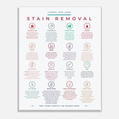 Stain Removal Instruction for Laundry Guide Colorful