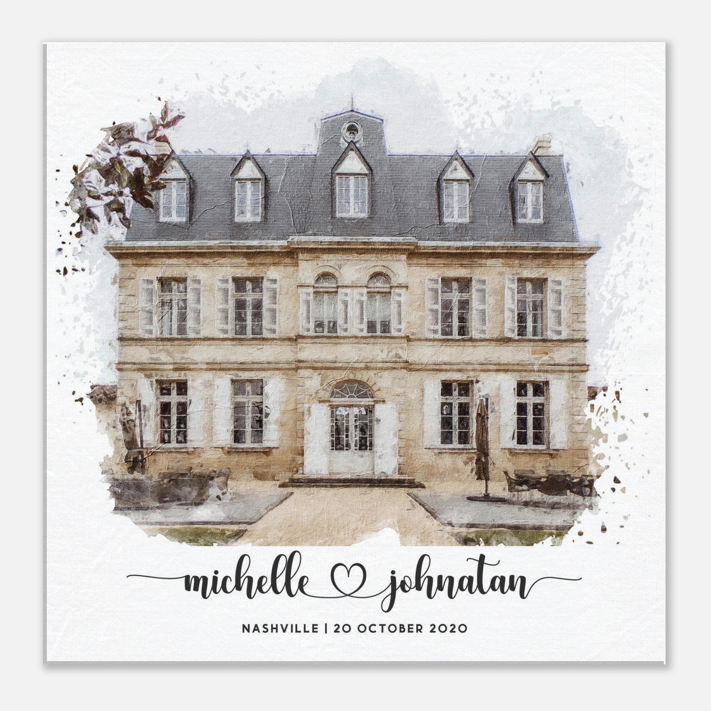 Wedding Watercolor Venue Wall Art Print