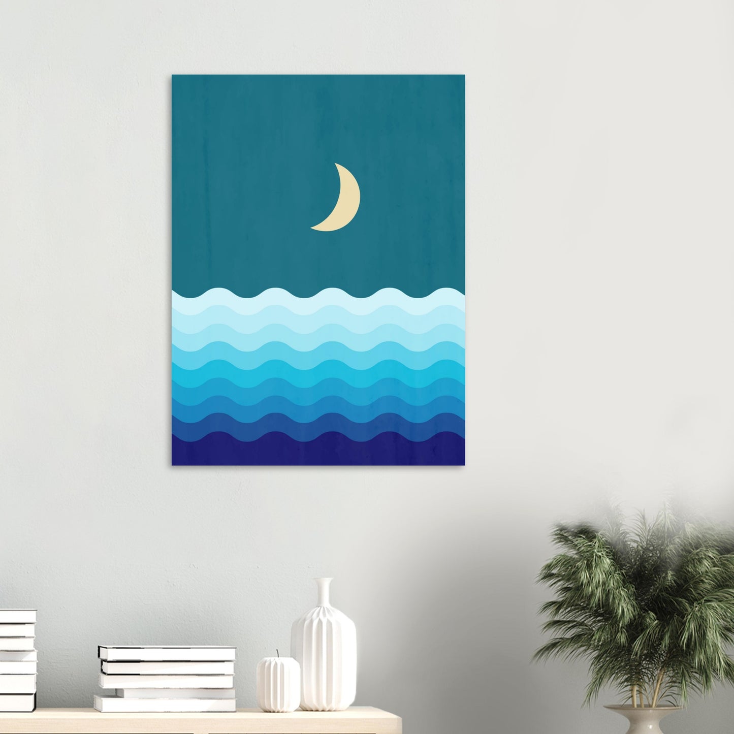 Crescent Moon on Blue Ocean