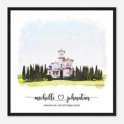 Wedding Watercolor Venue Wall Art Print