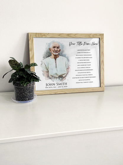 Custom Memorial Poem with Watercolor Portrait