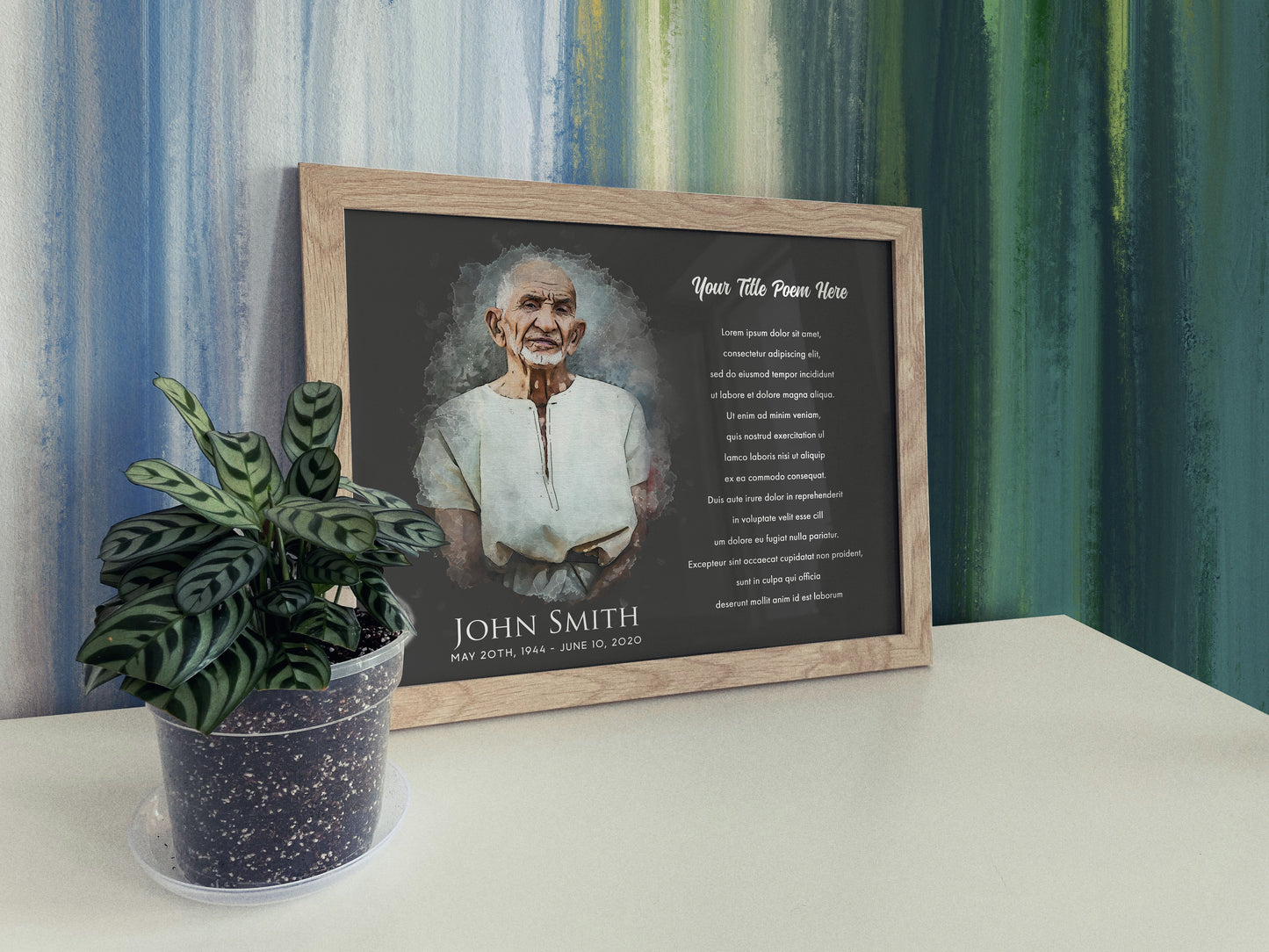 Custom Memorial Poem with Watercolor Portrait - Black