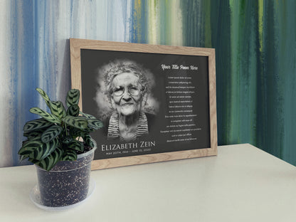 Custom Memorial Poem with Watercolor Portrait - Black