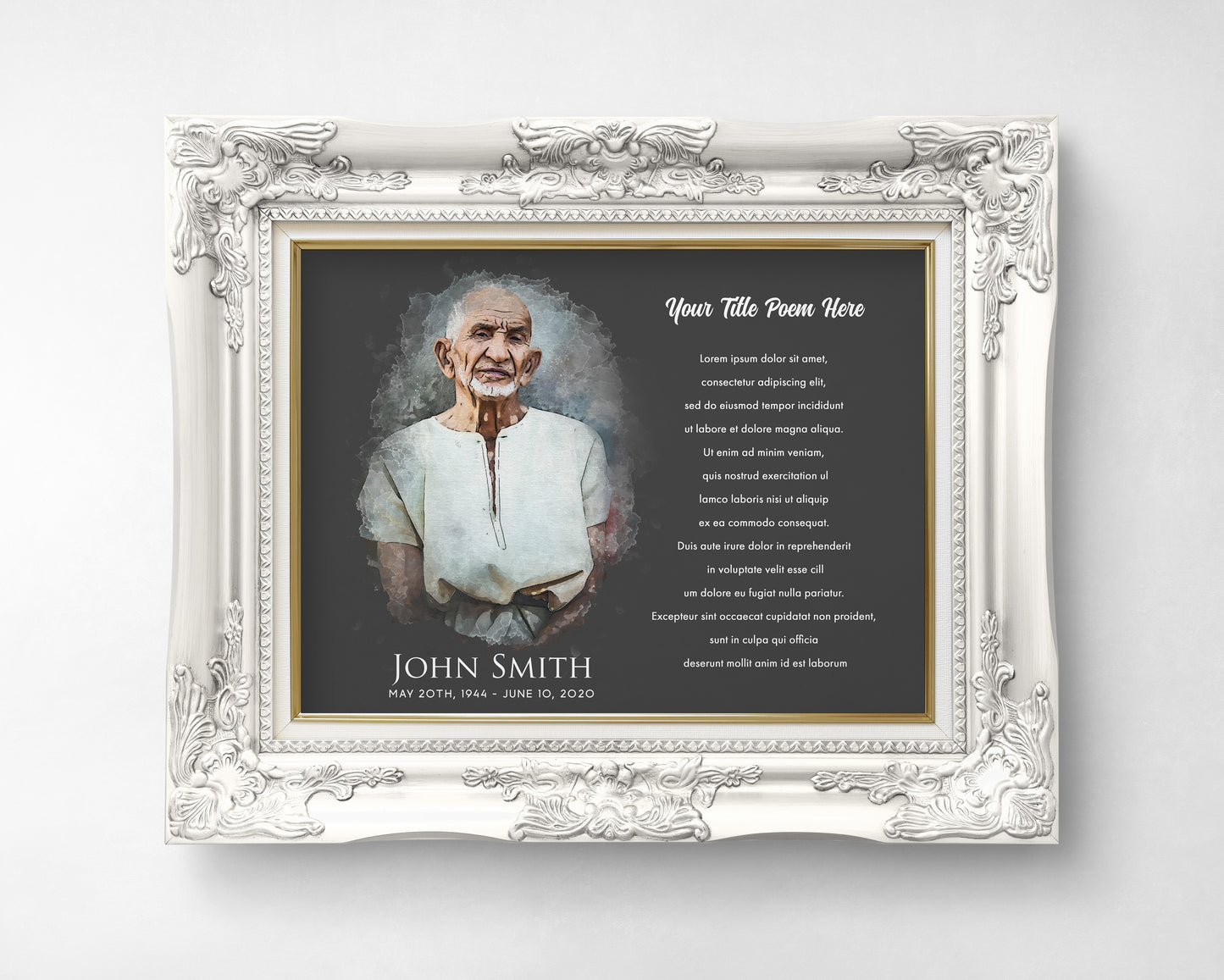 Custom Memorial Poem with Watercolor Portrait - Black