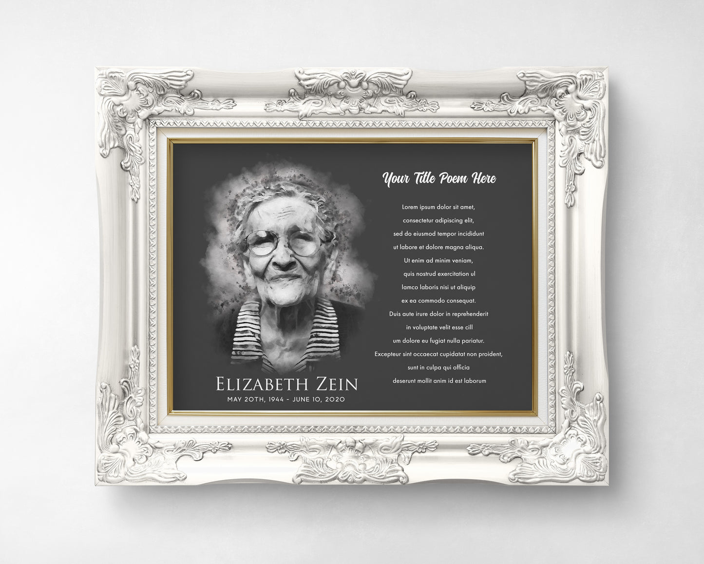 Custom Memorial Poem with Watercolor Portrait - Black