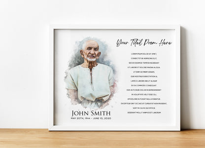 Custom Memorial Poem with Watercolor Portrait